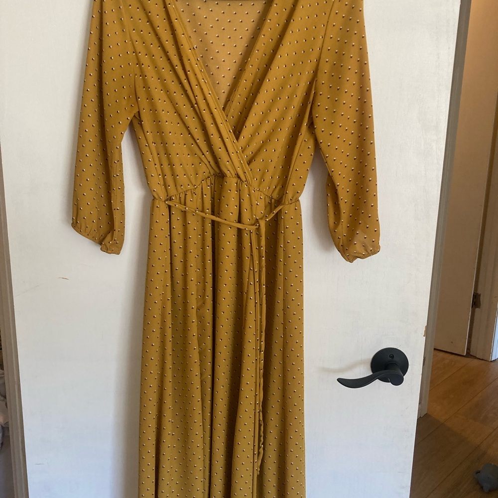 Carly Jean Los Angeles Mustard Polka Dot Dress